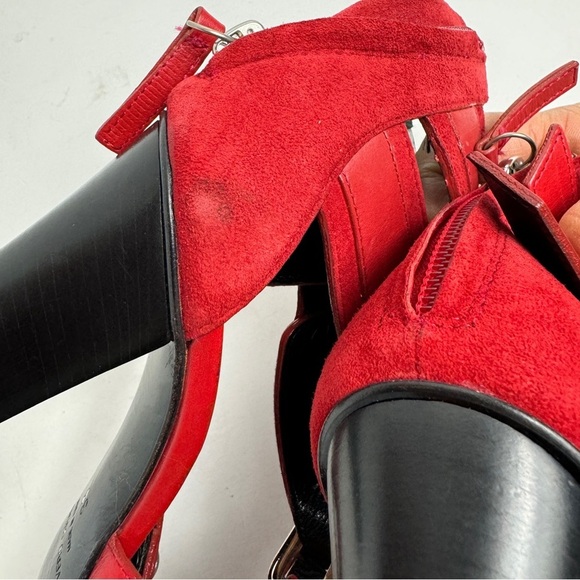 Giuseppe Zanotti For Balmain Red Suede Buckle Strappy Sandals Size 38 - Picture 10 of 14